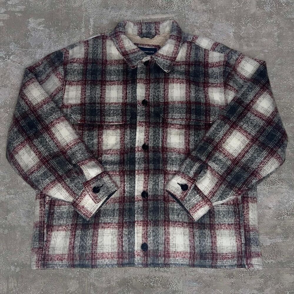 Abercrombie & Fitch Sherpa Lined Plaid Shirt Jacket Shacket Mens XL Like New